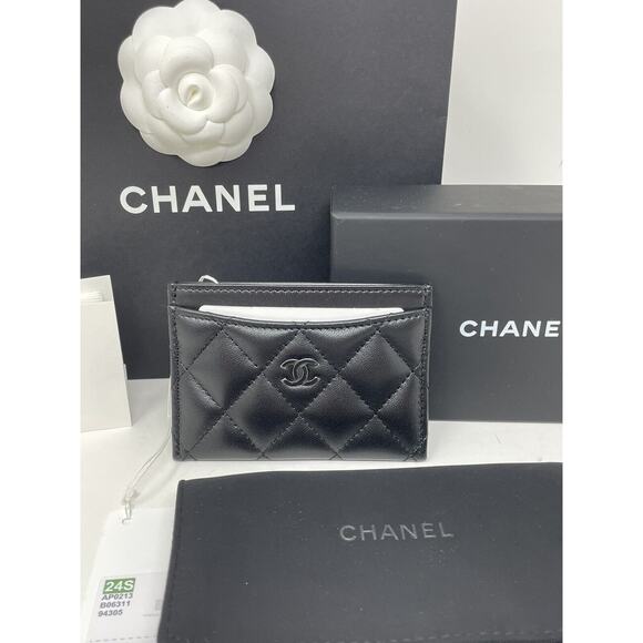 Chanel Classic Flat So Black Card Holder Lambskin Leather Wallet New 24S - Picture 3 of 11